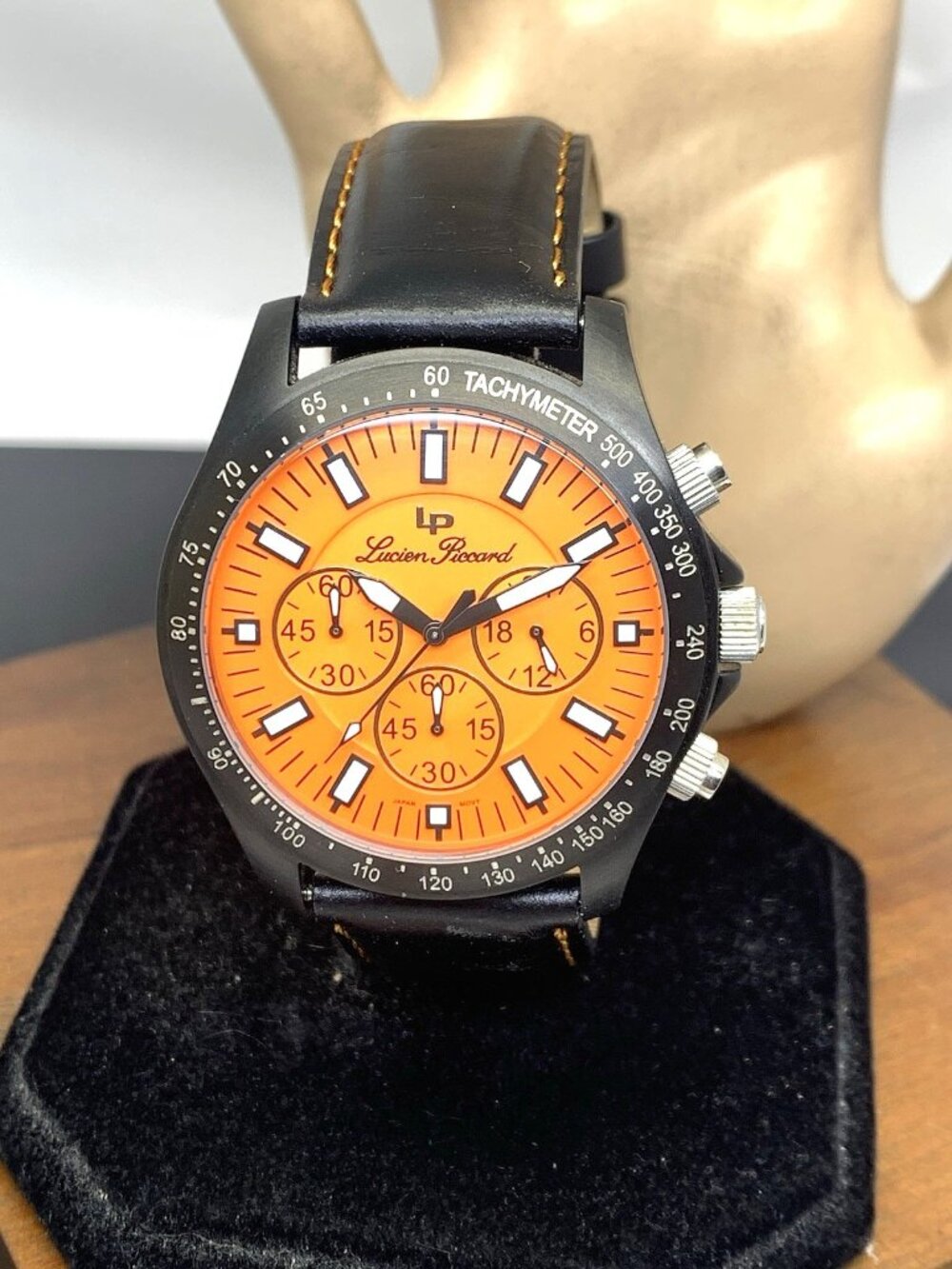 Lucien Piccard Men's Watch 26955OR Quartz Chronograph Orange Dial Leather 43mm